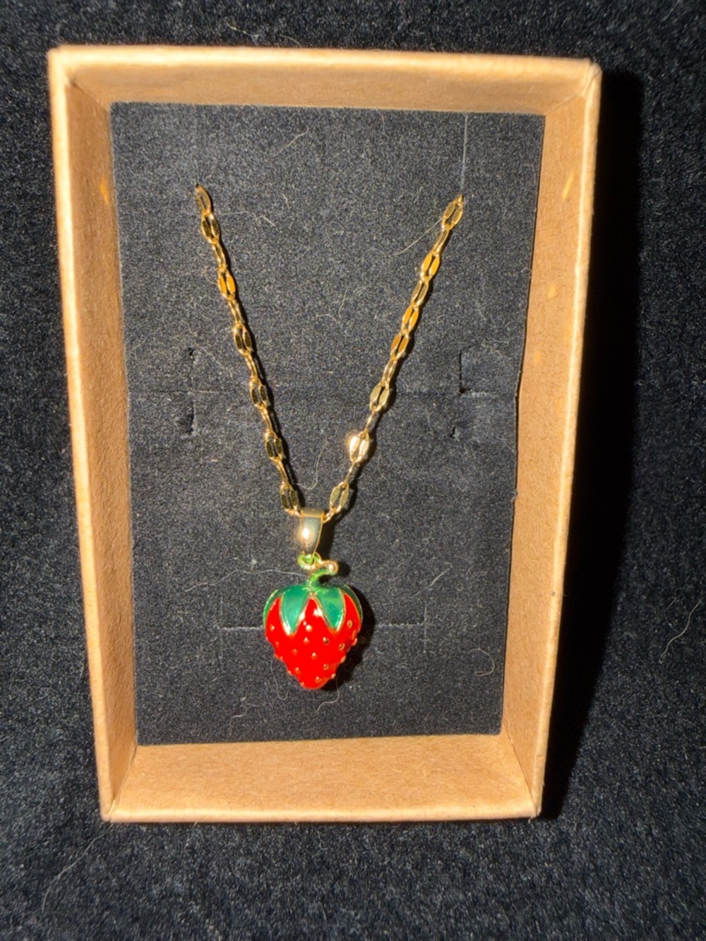 Gold Chain Strawberry Pendant Necklace - Red/Green